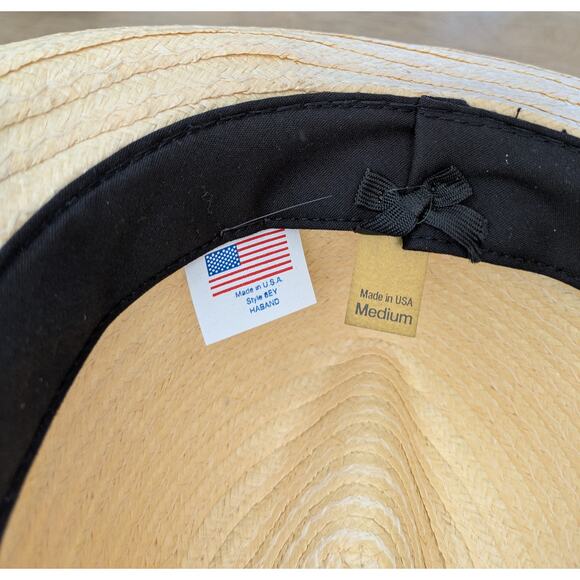 VTG Haband Fedora Hat Medium 22" Natural Straw Blue Paisley Hatband Made in USA - Picture 9 of 9